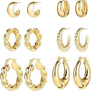 Women, 14K Gold Plated Twisted Huggie Hoop Earring Hypoallergenic, Thick Open